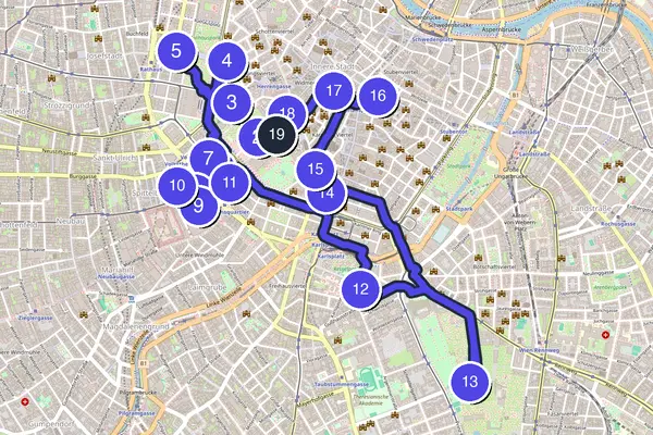 Walking tour route map of Vienna