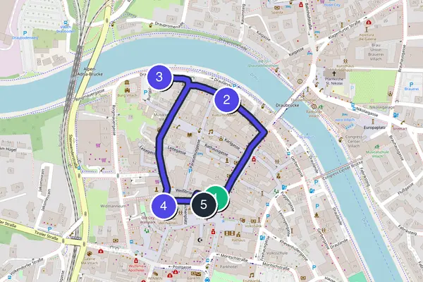 Routenkarte des Stadtrundgangs durch Villach