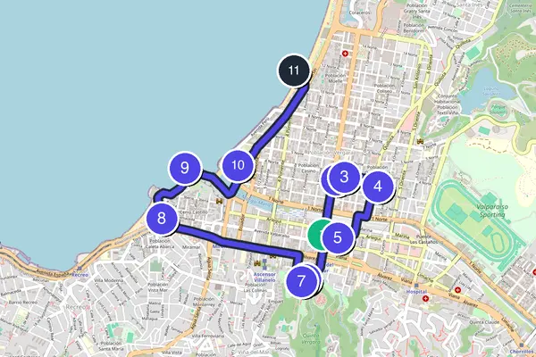 Routenkarte des Stadtrundgangs durch Viña del Mar
