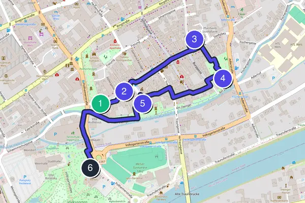 Walking tour route map of Wels