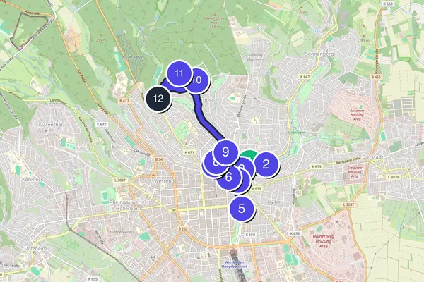 Routenkarte des Stadtrundgangs durch Wiesbaden