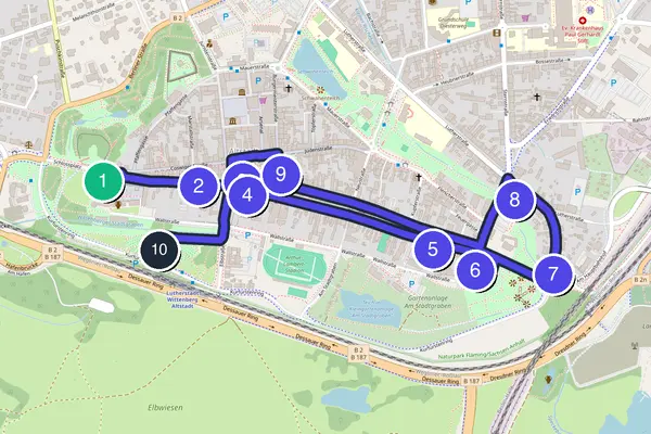 Walking tour route map of Wittenberg