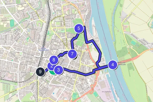 Routenkarte des Stadtrundgangs durch Worms