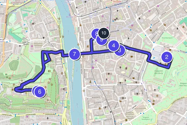 Routenkarte des Stadtrundgangs durch Würzburg