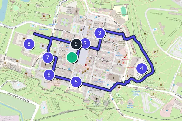 Routenkarte des Stadtrundgangs durch Zamość